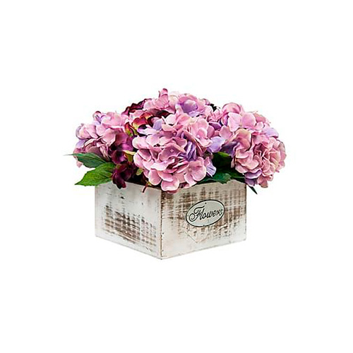 Hortensias lilas en caja vintage. - La casita de las flores y regalos